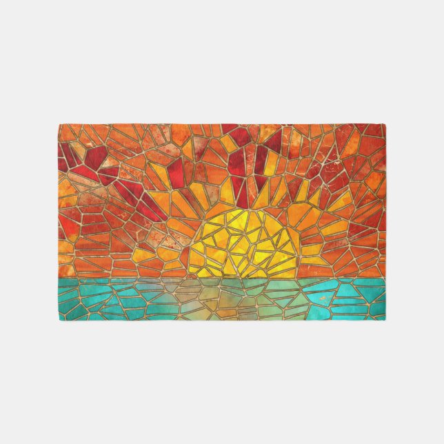 Sunrise over sea mosaic art outdoor rug (Front)