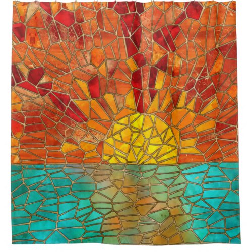 Sunrise over sea mosaic art shower curtain