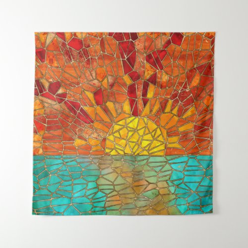 Sunrise over sea mosaic art tapestry