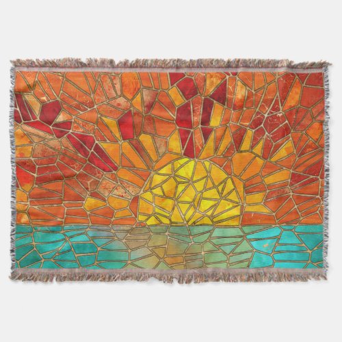Sunrise over sea mosaic art throw blanket