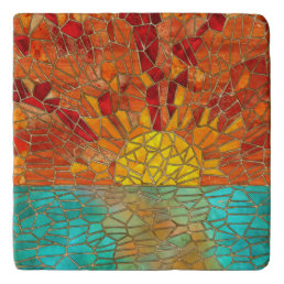 Sunrise over sea mosaic art trivet