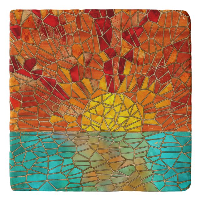 Sunrise over sea mosaic art trivet (Front)