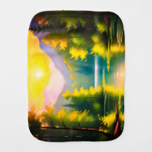 Sunrise over snow covered mountains and lake baby burp cloth