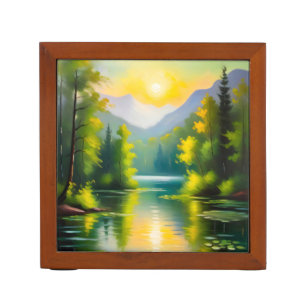 Sunrise over snow covered mountains and lake desk organizer