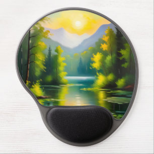 Sunrise over snow covered mountains and lake gel mouse pad