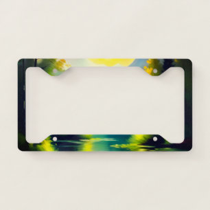 Sunrise over snow covered mountains and lake license plate frame