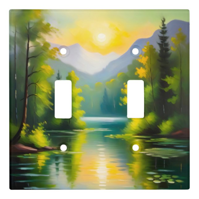 Sunrise over snow covered mountains and lake light switch cover (Front)