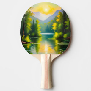 Sunrise over snow covered mountains and lake ping pong paddle