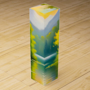 Sunrise over snow covered mountains and lake wine box