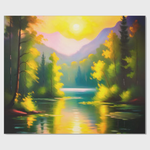 Sunrise over snow covered mountains and lake wrapping paper