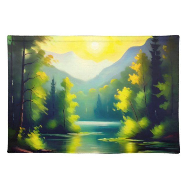 Sunrise over snow covered mountains lake cloth placemat (Front)
