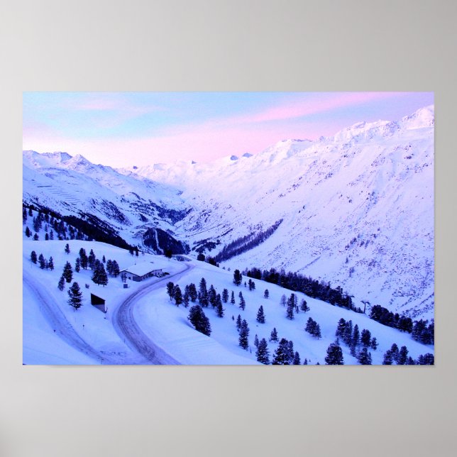 Sunrise over Snowy Mountains poster (Front)
