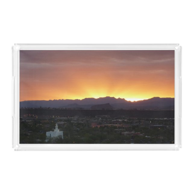 Sunrise over St. George Utah Landscape Acrylic Tray (Front)