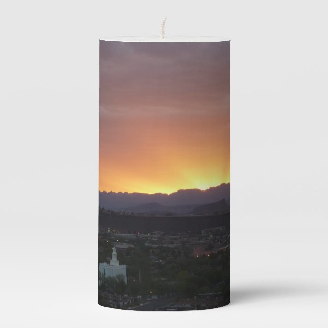Sunrise over St. George Utah Landscape Pillar Candle (Front)