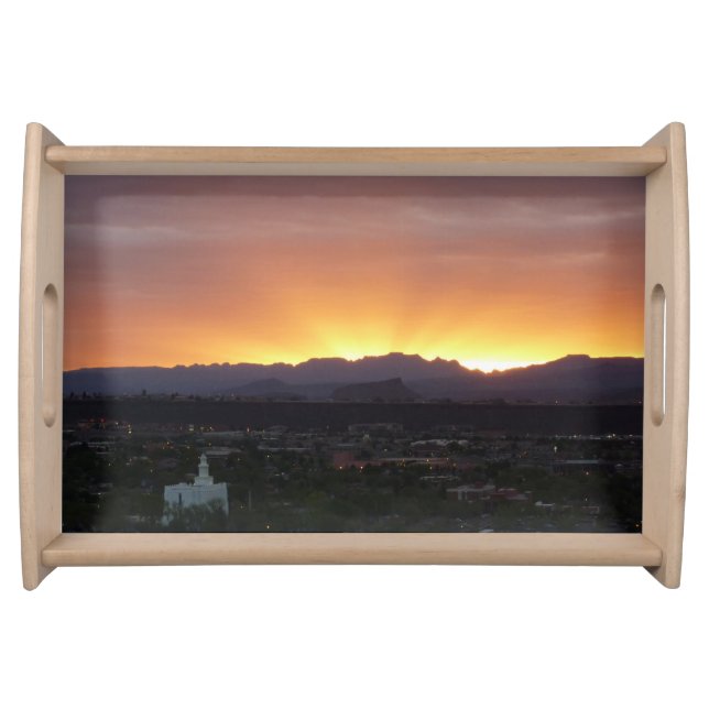 Sunrise over St. George Utah Landscape Serving Tray (Front)