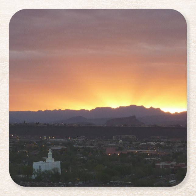Sunrise over St. George Utah Landscape Square Paper Coaster (Front)
