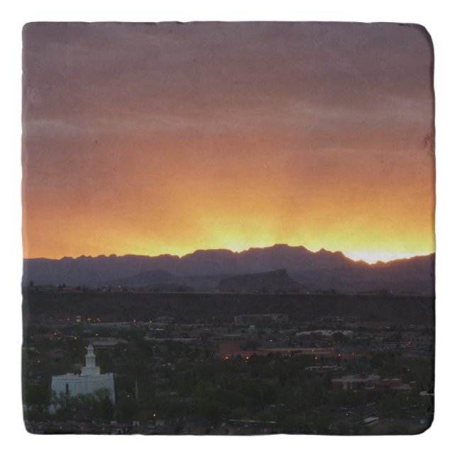 Sunrise over St. George Utah Landscape Trivet (Front)