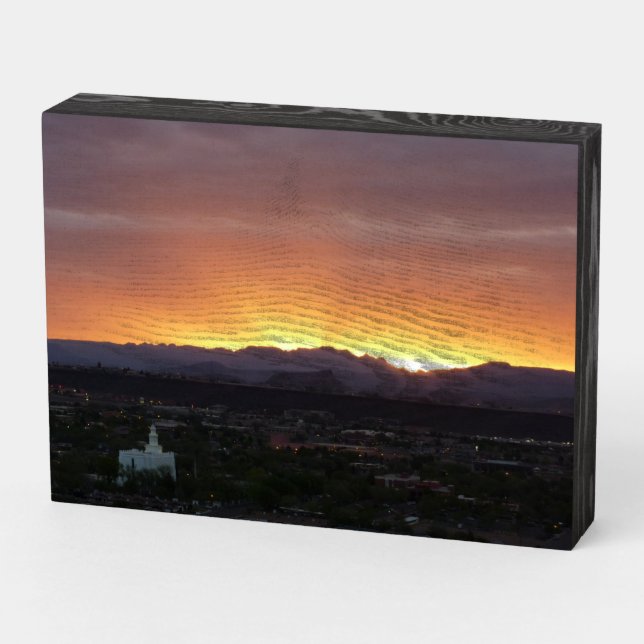 Sunrise over St. George Utah Landscape Wooden Box Sign (Angled Horizontal)