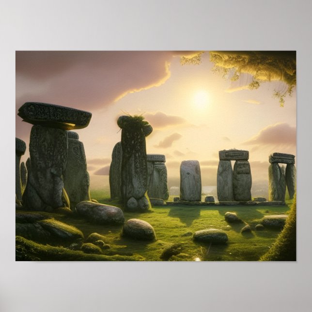 Sunrise Over Stonehenge Digital Art Poster (Front)