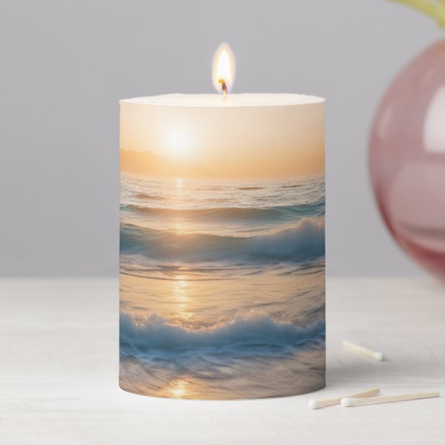 Sunrise Over the Beach Pillar Candle (In Situ)