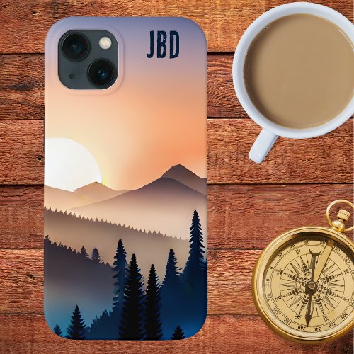 Sunrise Over the Mountains with Monogram  iPhone 13 Case