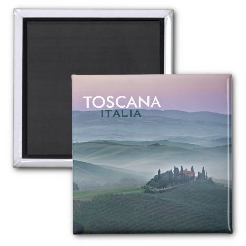 Sunrise over Tuscany landscape square text magnet