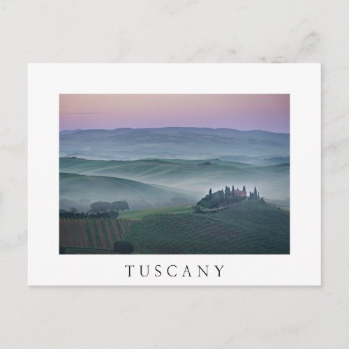 Sunrise over Tuscany landscape white postcard