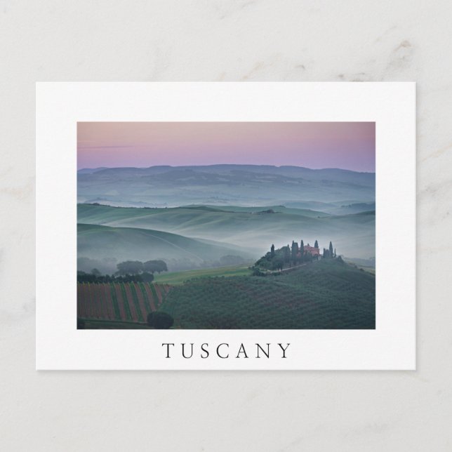 Sunrise over Tuscany landscape white postcard (Front)