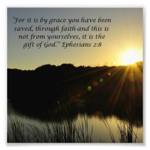 Sunrise Over Water Grace Ephesians 2:8 Print