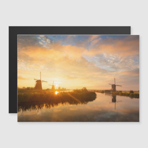 Sunrise over windmills and a river in Holland Magnetic Invitation