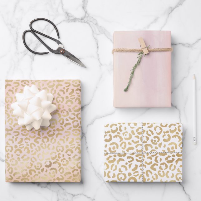 Sunrise Peach Blush Pink Gold Leopard    Wrapping Paper Sheets (Front)