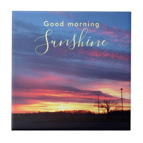 Sunrise Purple Sky Photo Good Morning  Ceramic Tile
