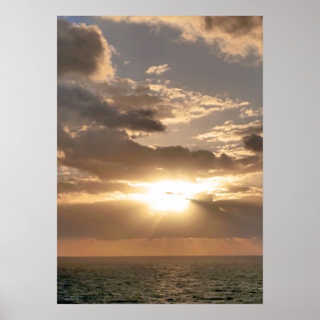 Sunrise Rays over Ocean Poster (Front)