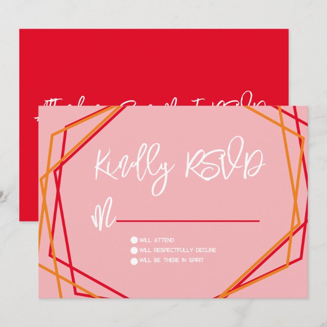 Sunrise Red Pink Geometrical Bars RSVP Wedding Invitation (Front/Back)