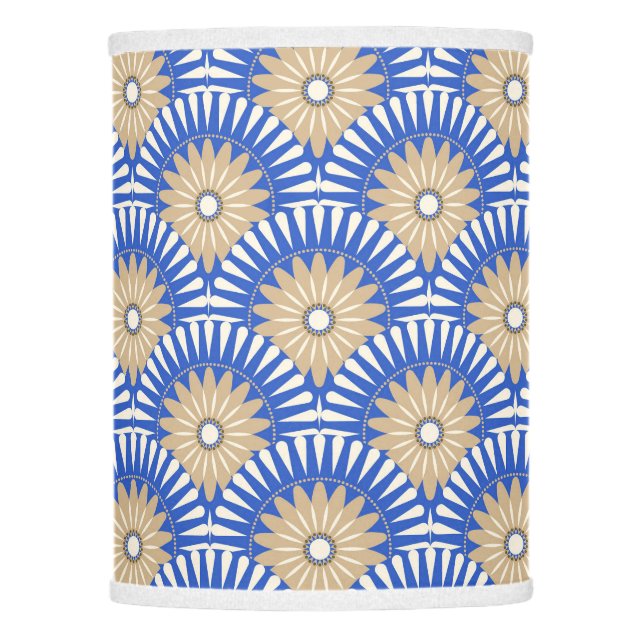 Sunrise retro flower - blue, white & brown lamp shade (Front)