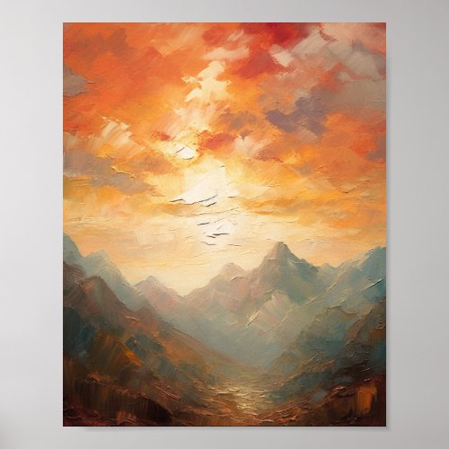 Sunrise Reverie Impasto Mountain Art Poster