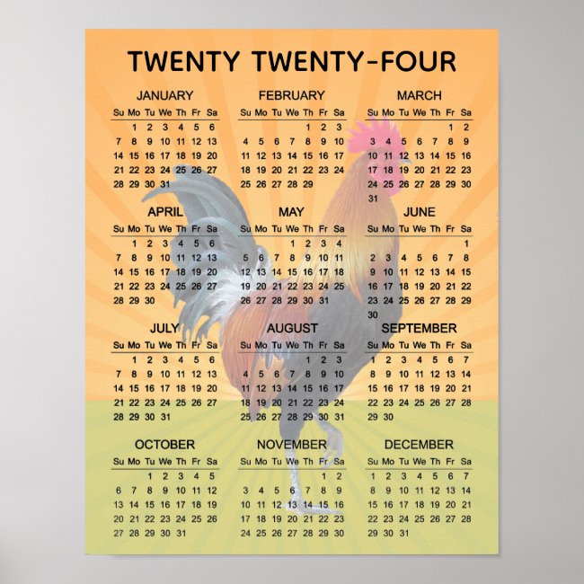 Sunrise Rooster 2024 Calendar Poster