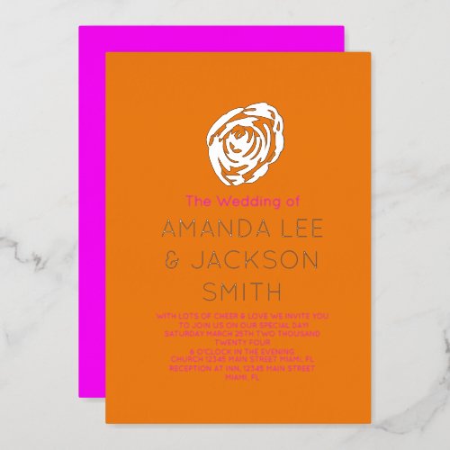 Sunrise Rose Pink Orange Roses Wedding Foil Invitation