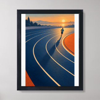 Sunrise Runner Blue Track Black Framed Art Print