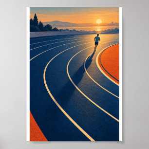 Sunrise Runner Blue Track Running Motivation Poster