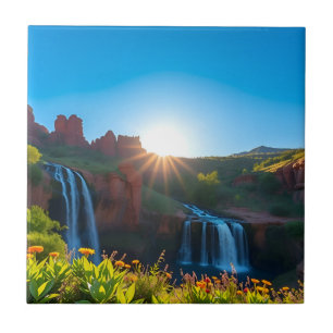 Sunrise Sandstone Waterfall Landscape Ceramic Tile