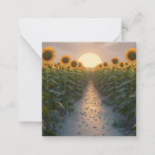 Sunrise Serenade: Dewy Sunflowers in Bloom Note Card