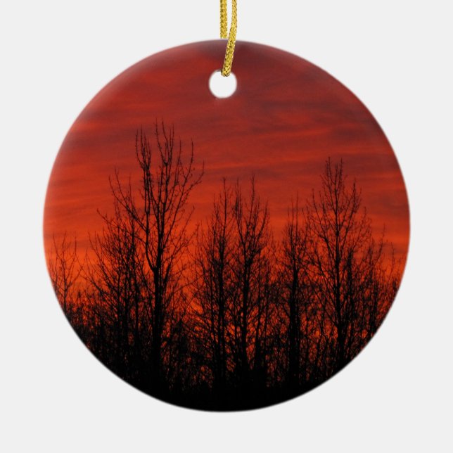 Sunrise Silhouette Ceramic Ornament (Front)
