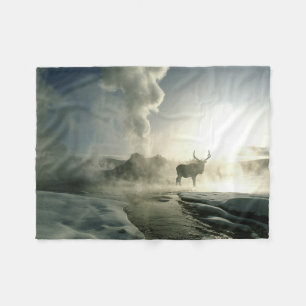 Sunrise Silhouette of Elk at Castle Geyser Fleece Blanket
