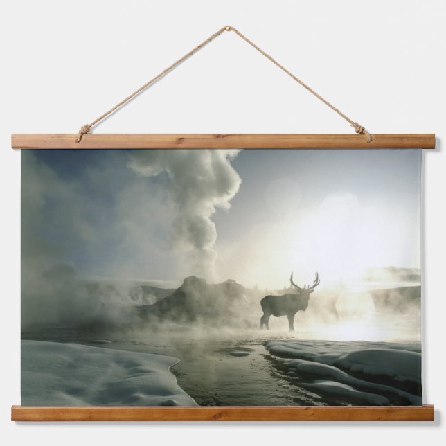 Sunrise Silhouette of Elk at Castle Geyser Hanging Tapestry (Front)