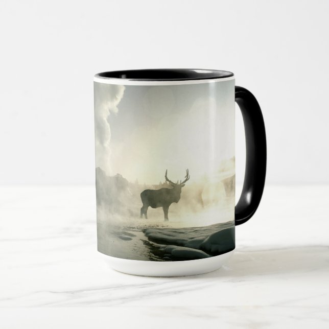 Sunrise Silhouette of Elk at Castle Geyser Mug (Front Right)