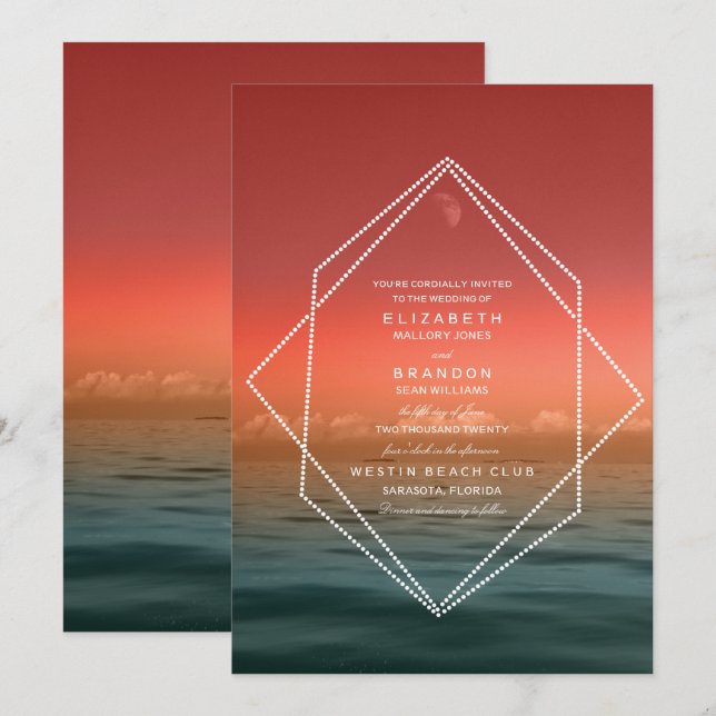 Sunrise Skies Ocean Moon Wedding Invitation (Front/Back)