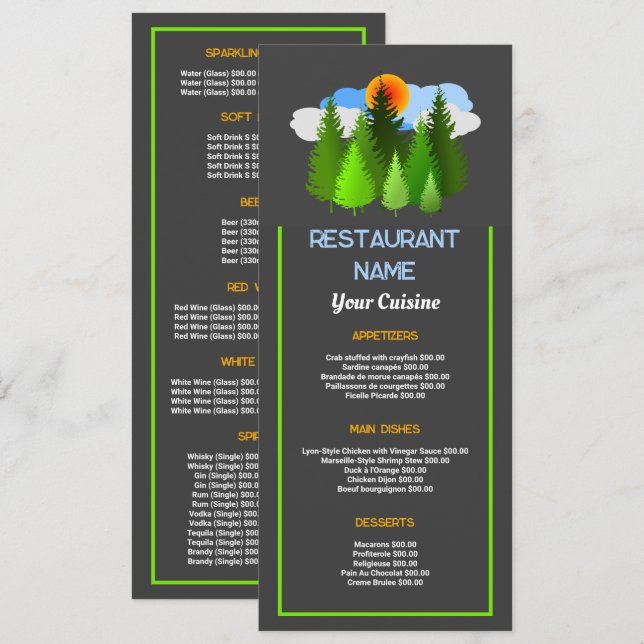 Sunrise Spruce, Restaurant Slimline Menu (Front/Back)