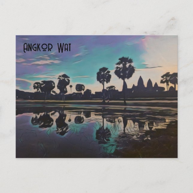 Sunrise Stylized Angkor Wat Temples Postcard (Front)