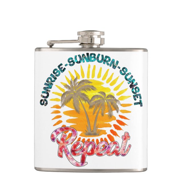Sunrise-Sunburn-Sunset-Repeat | Golden Palm Trees Flask (Front)